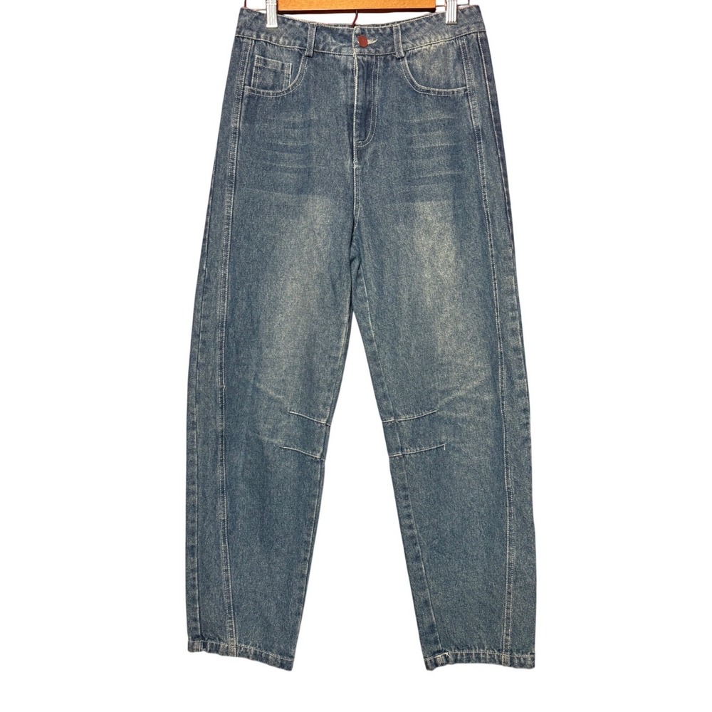 Unbranded‎ Barrel Leg Jeans Women Size 25-26 Faded Blue High Rise Wide Leg Denim